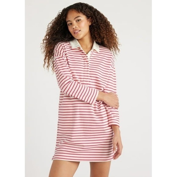 Free Assembly Polo Mini Dress Sz XS Azalea Mitten White Stripes Cotton NWT - Picture 1 of 14